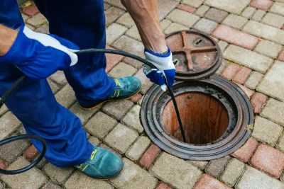 Plumber cleaning an outdoor sewer drain in Largo